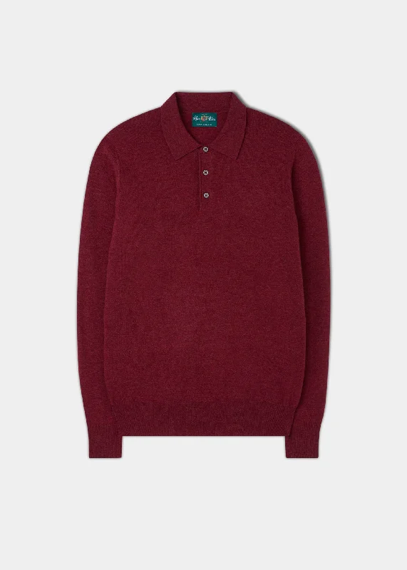 Men's Geelong Lambswool Long Sleeve Polo Shirt in Rosso - Regular Fit