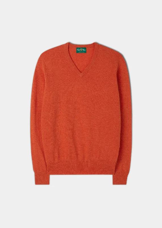 Men's Geelong Lambswool Vee Neck Jumper in Fire - Regular Fit