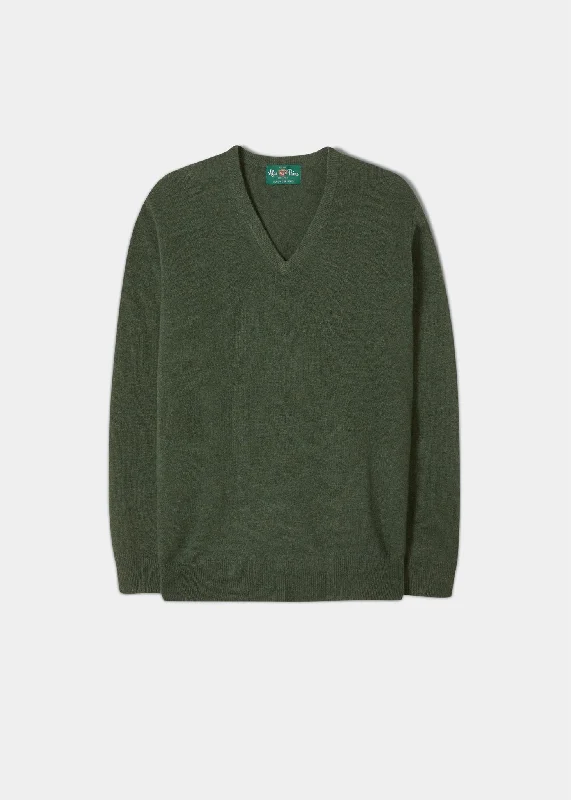 Men's Geelong Lambswool Vee Neck Jumper in Loden - Regular Fit