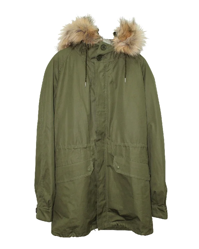 Sandro Paris Faux Fur-trimmed Parka in Army Green Cotton