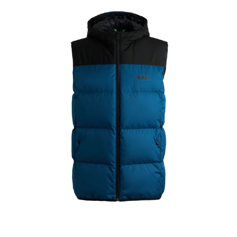 Water-repellent down gilet with logo print