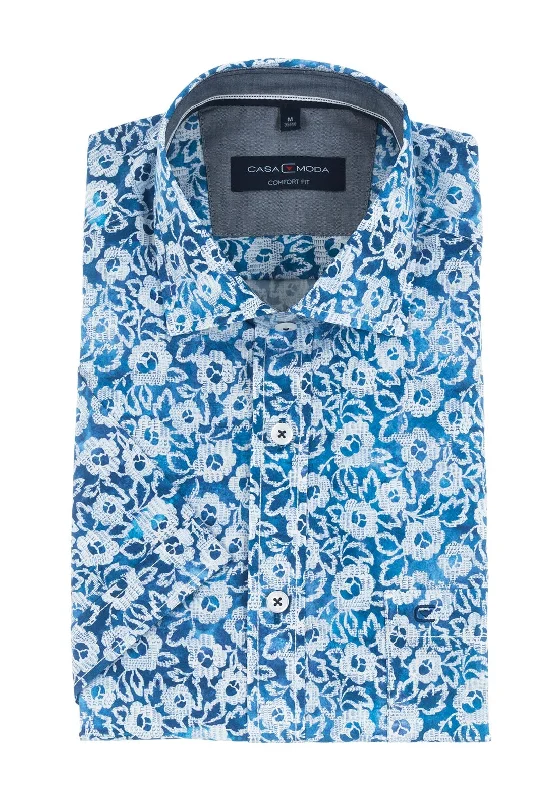 Casa Moda Floral Print Short Sleeve, Blue