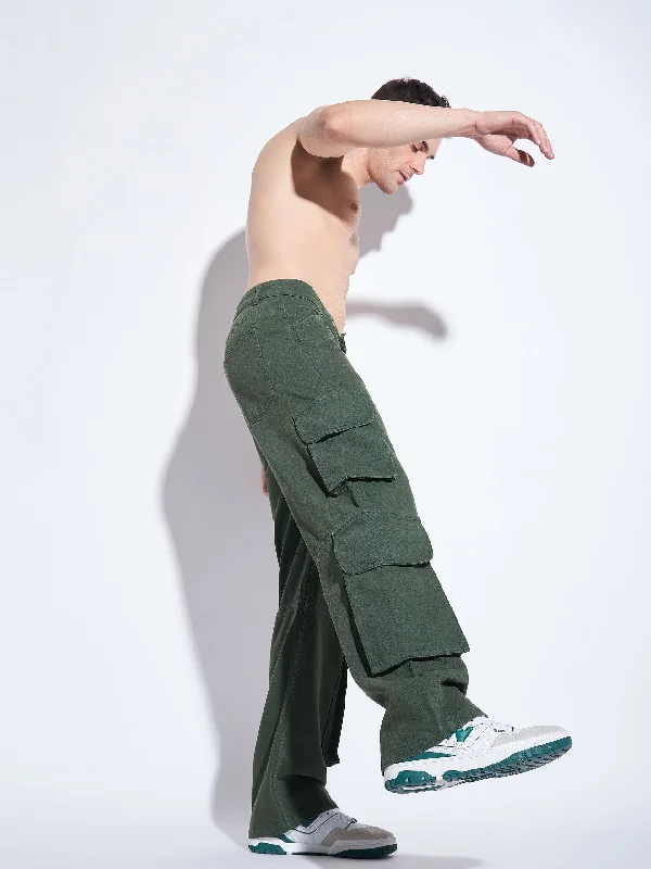 Green Washed Cargo Baggy Denim