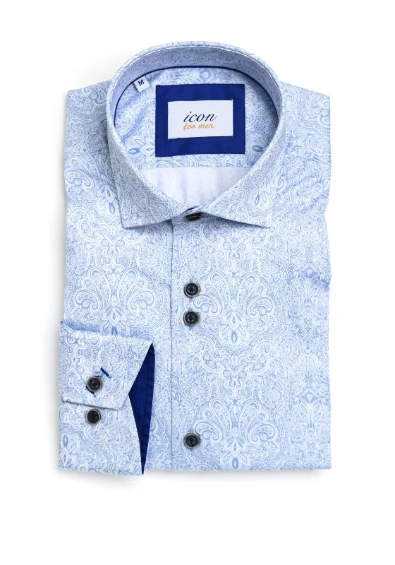 Icon for Men Paisley Print Long Sleeve Shirt, Blue