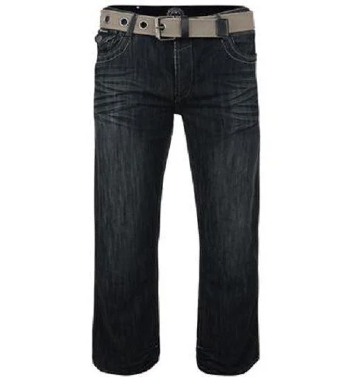 KAM HURRICANE BLACK VINTAGE WASHED BELTED JEANS (BARC) IN WAIST SIZE 40 TO 60" & INSIDELEG 30/32/34