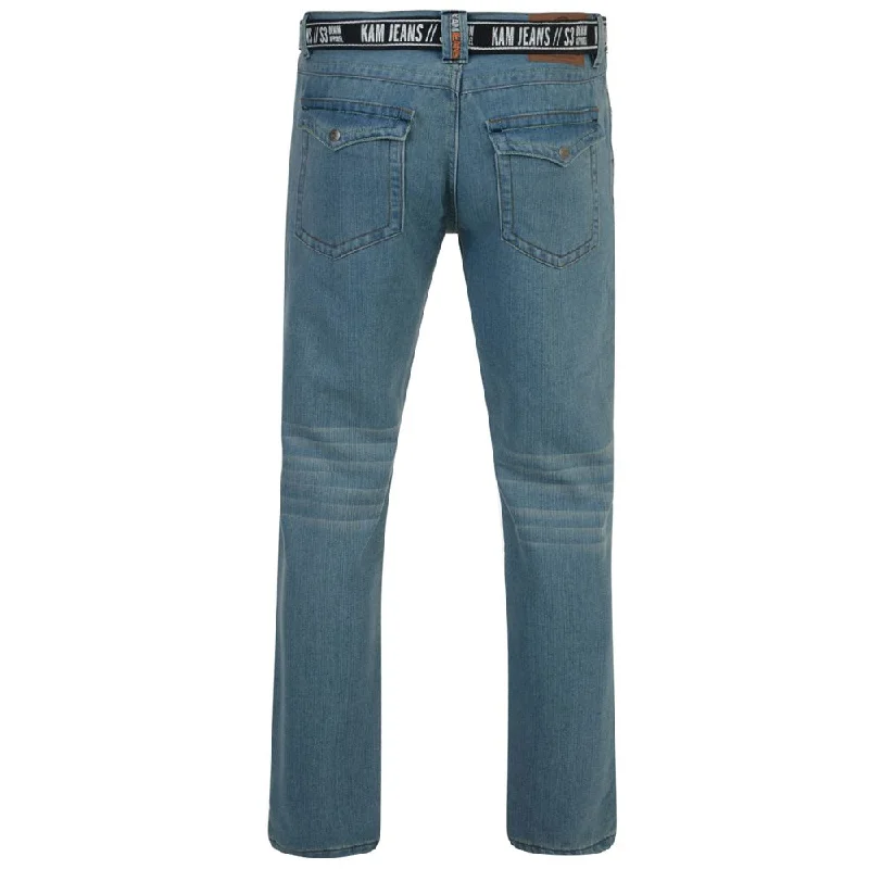 KAM K-Carlos Light Used Belted Slim Mens Jeans