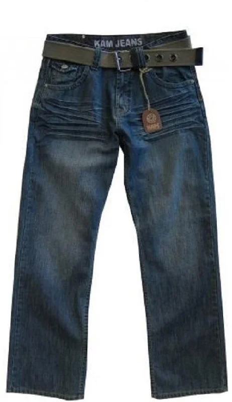 KAM LIGHT WASHED BLUE BELTED JEANS (LINX) IN WAIST 40 TO 60" & INSIDELEG 30/32/34