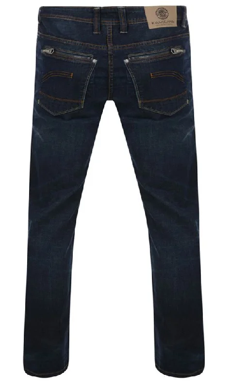 KAM RELAXED FIT STRETCH DARK WASHED INDIGO JEANS (GOI) IN WAIST SIZE 40 TO 60" & INSIDELEG 30/32/34