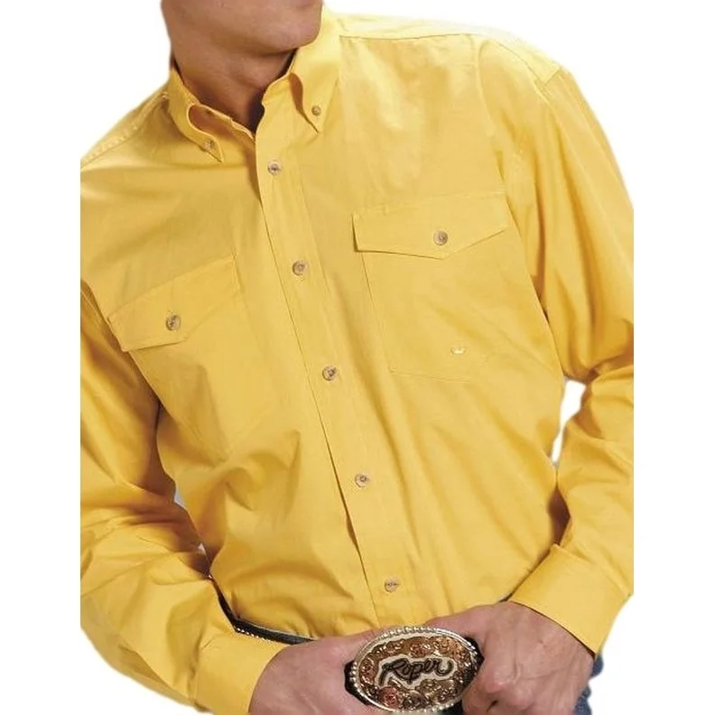 Roper Western Shirt Mens L/S Button Solid Yellow 03-001-0365-0030 YE