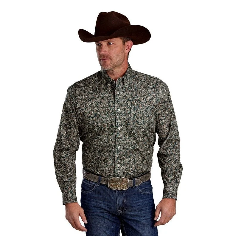 Roper Western Shirt Mens L/S Paisley Button Brown 03-001-0326-6020 BR