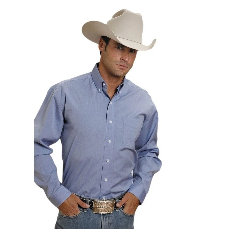 Stetson Western Shirt Mens L/S Solid Button Blue 11-001-0566-0041 BU