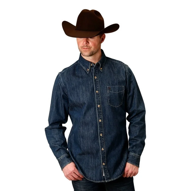 Stetson Western Shirt Mens Long Sleeve Denim Blue 11-001-0565-6098 BU