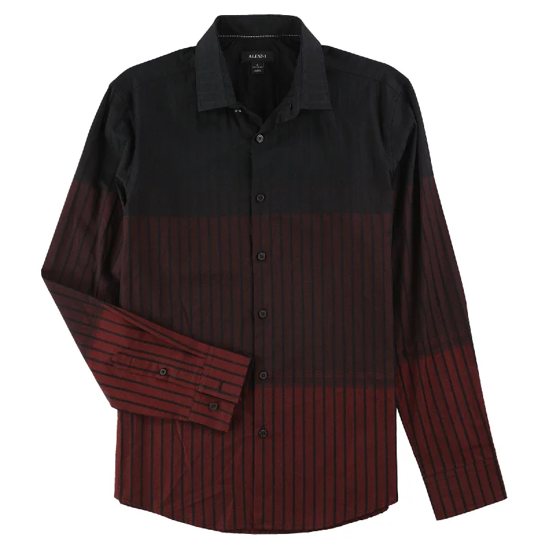 Alfani Mens Ombre Stripe Button Up Shirt, Red, Small