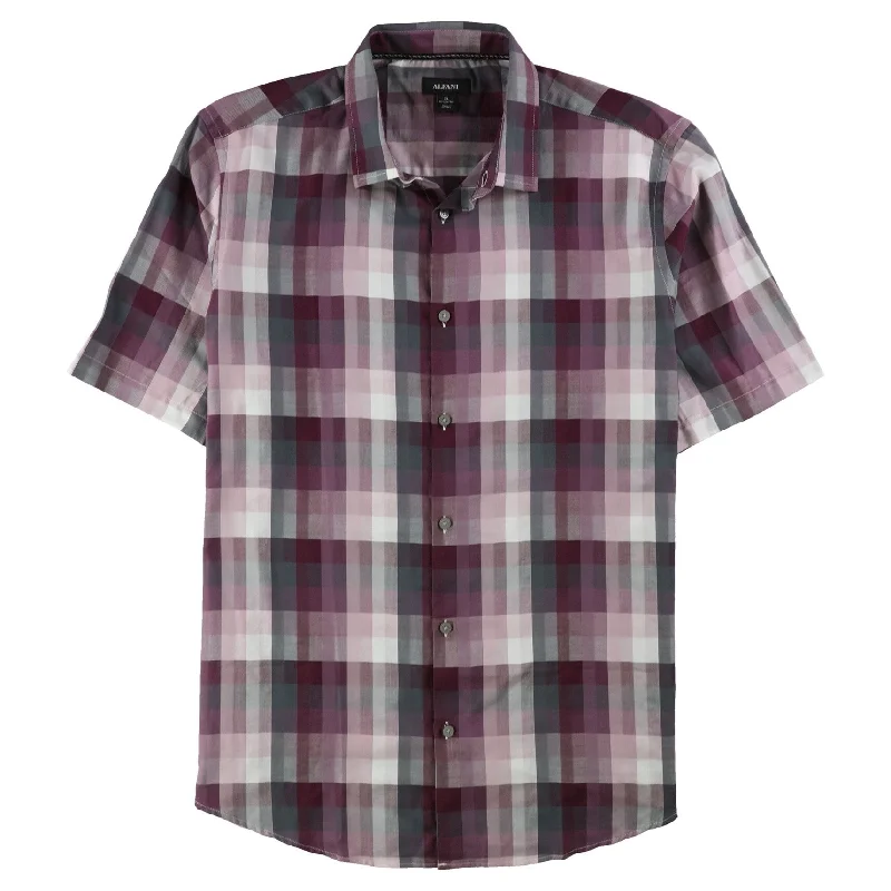 Alfani Mens Plaid Button Up Shirt, Pink, X-Large