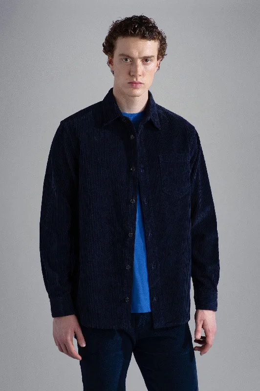 Blue Garment Dyed Cotton Stretch Corduroy Shacket - Paul Shark