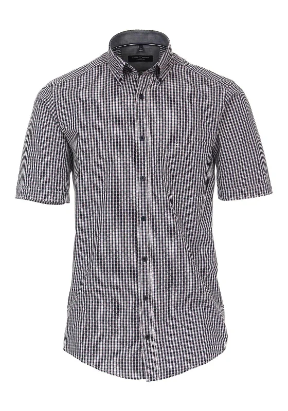 Casa Moda Gingham Print Short Sleeve Shirt, Dark Navy