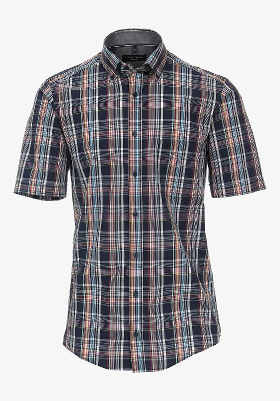 Casa Moda Short Sleeve Tartan Print Shirt, Navy Multi