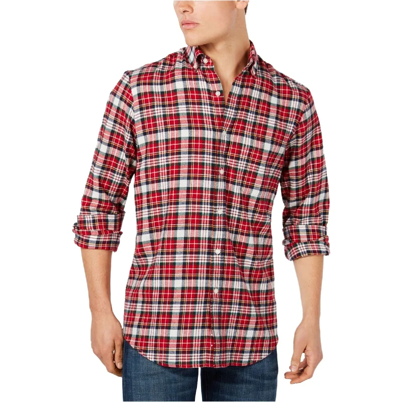 Club Room Mens Buffalo Plaid Button Up Shirt, Red, Small