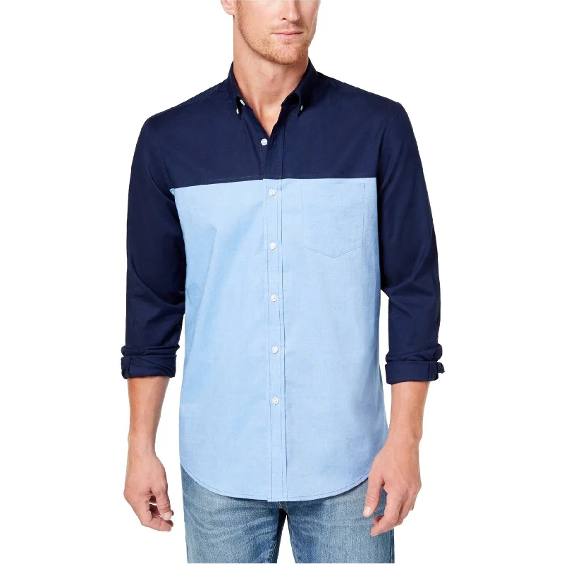 Club Room Mens Colorblocked Oxford Button Up Shirt, Blue, X-Large