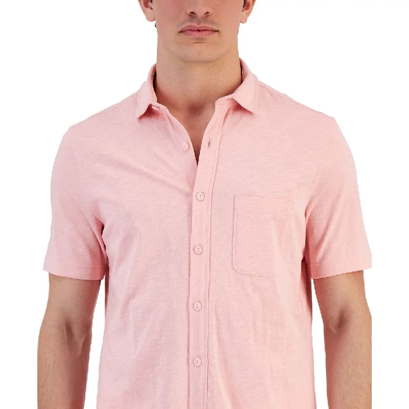 Club Room Men's Regular Fit Textured Knit Shirt Pink Size Medium