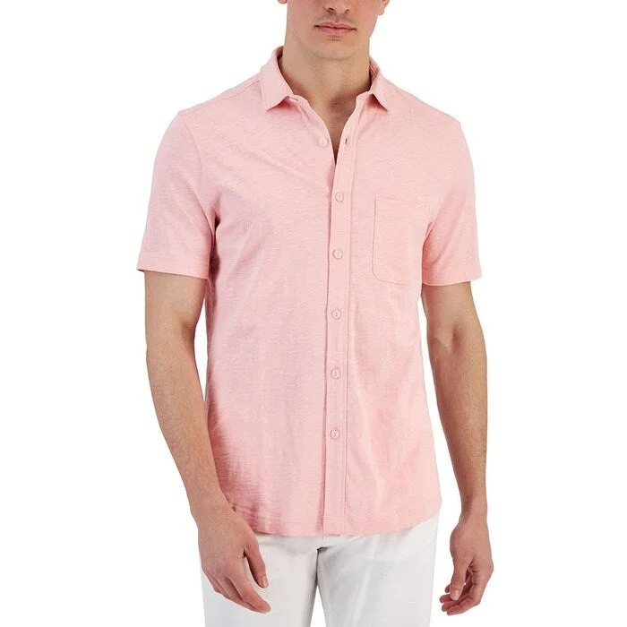 Club Room Men's Regular Fit Textured Knit Shirt Pink Size Small