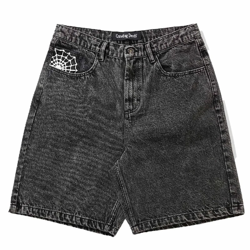 Crawling Death - Web Denim Shorts Acid Black