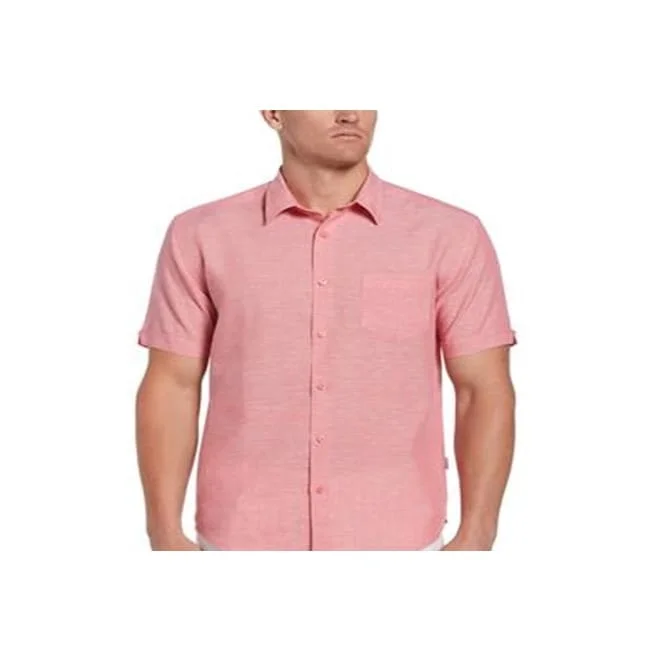 Cubavera Men's Linen Blend Travelselect One Pocket Short Sleeve Shirt Pink Size Small