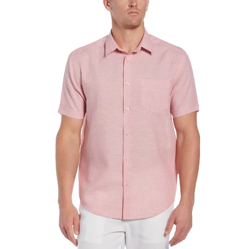 Cubavera Men's One Pocket Short Sleeve Shirt Pink Size Small