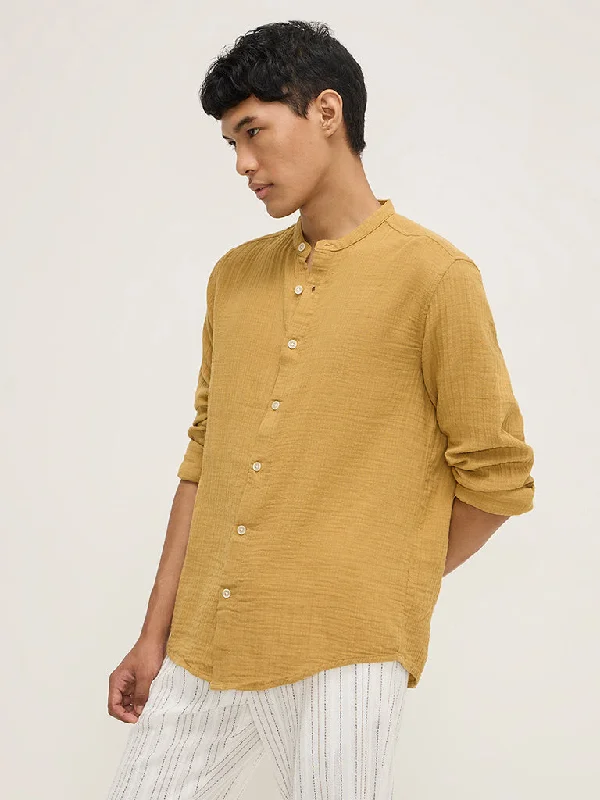 ETA Mustard Crinkle-Textured Resort-Fit Cotton Shirt