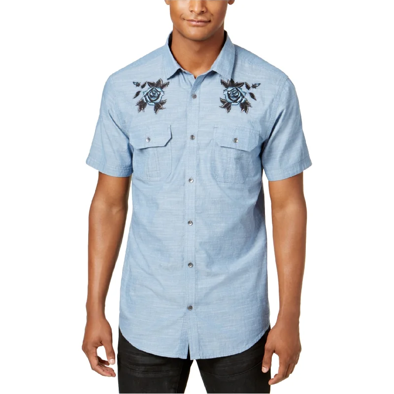 I-N-C Mens Blue Roses Button Up Shirt