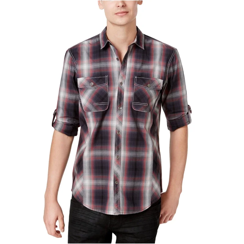 I-N-C Mens Thymine Plaid Button Up Shirt, Purple, Small