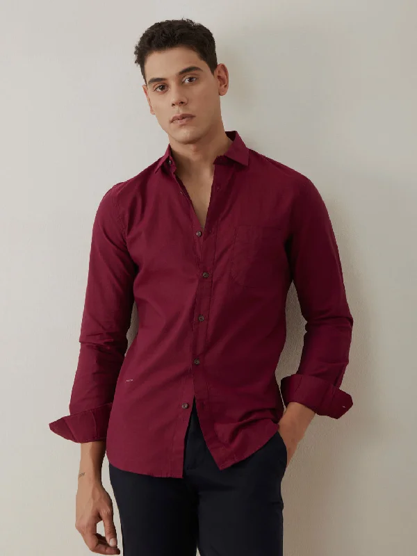 Maroon Slim Fit Cotton Shirt