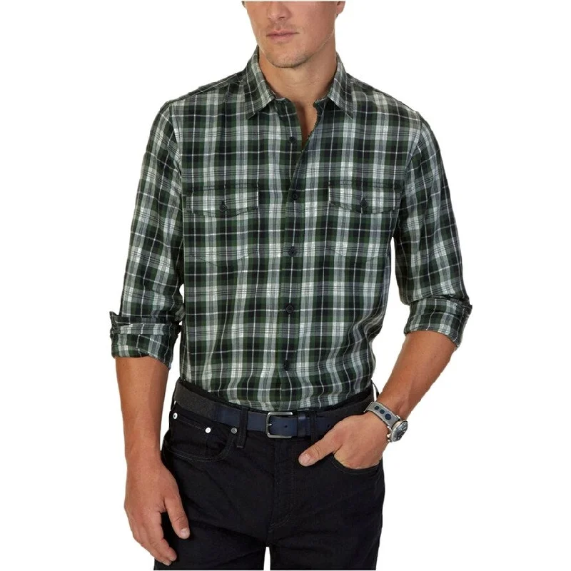 Nautica Mens Plaid Button Up Shirt, Green, Small