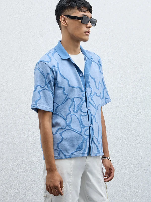 Nuon Blue Abstract Design Relaxed-Fit Shirt