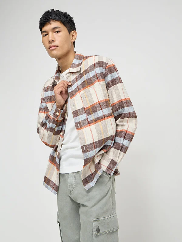 Nuon Brown Checkered Relaxed-Fit Cotton Shirt