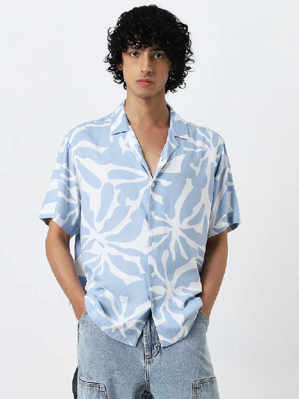 Nuon Light Blue Abstract Design Relaxed Fit Shirt