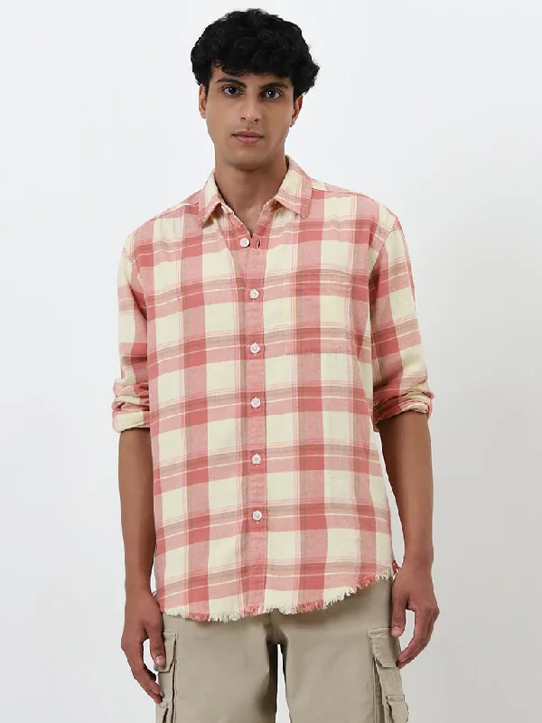 Nuon Pink Checks Printed Relaxed-Fit Cotton Shirt