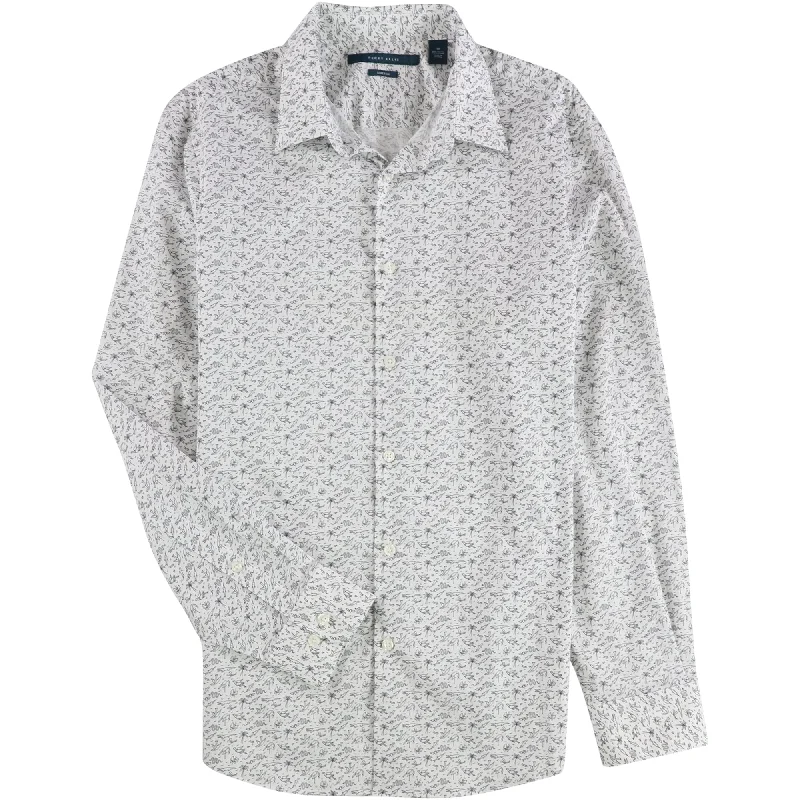 Perry Ellis Mens Animal Kingdom Button Up Shirt, White, Large