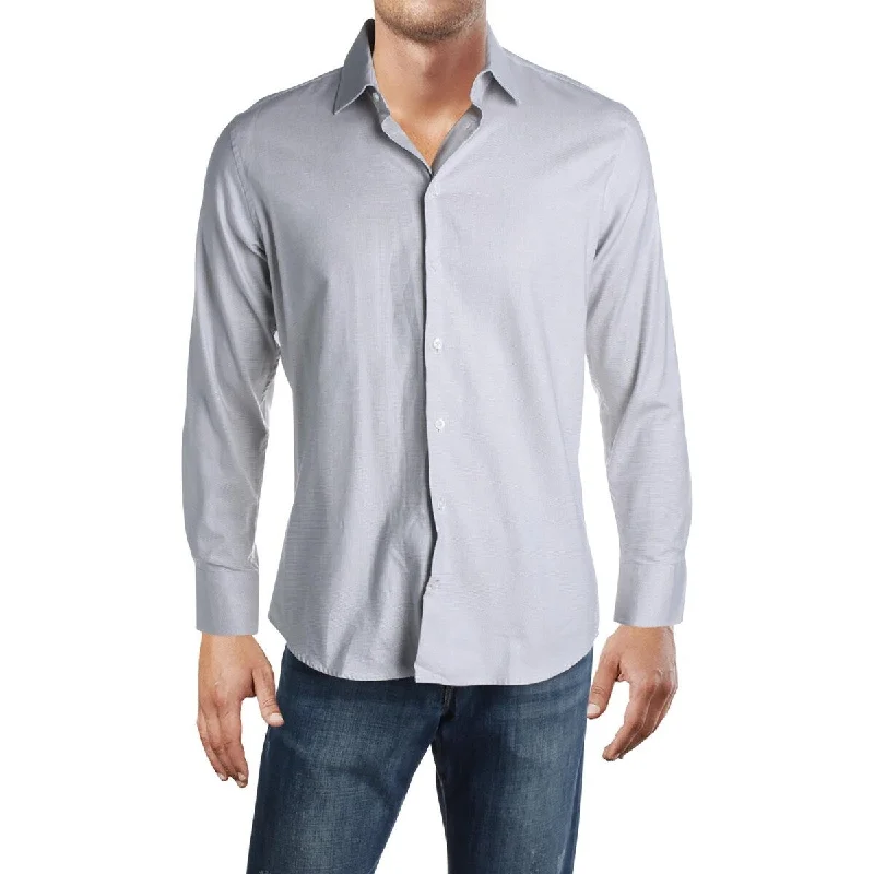 Tallia Men's Pindot Textured Button Down Shirt Gray Size 32-33