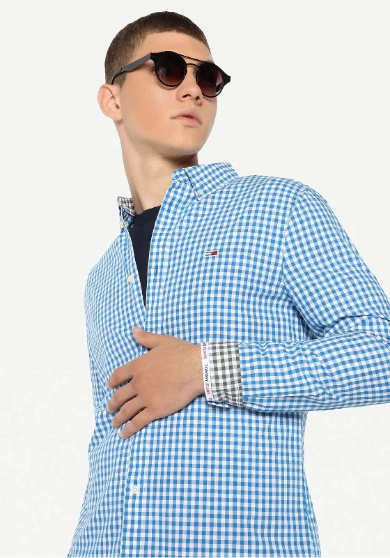 Tommy Jeans Essential Gingham Shirt, Regatta Blue & White Check