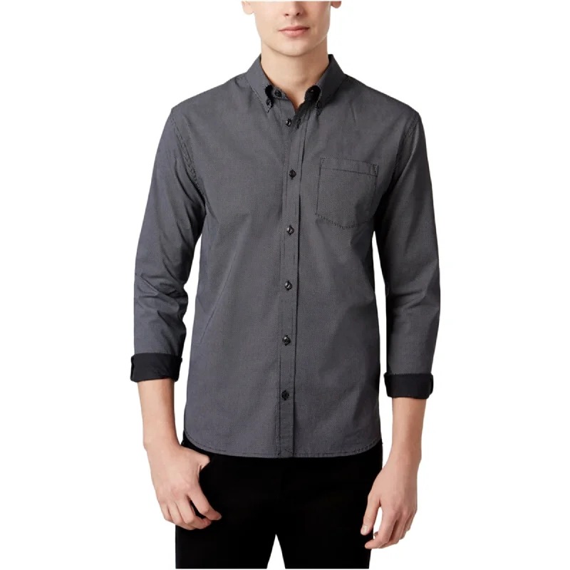 WHT SPACE Mens Polka Dot Button Up Shirt, Black, Medium