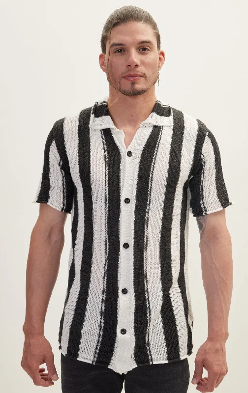 Openwork Stripe Knitted Polo - Anthracite