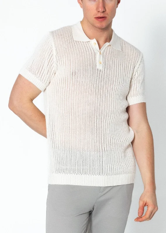 Openwork Knit Polo Tee - Off White