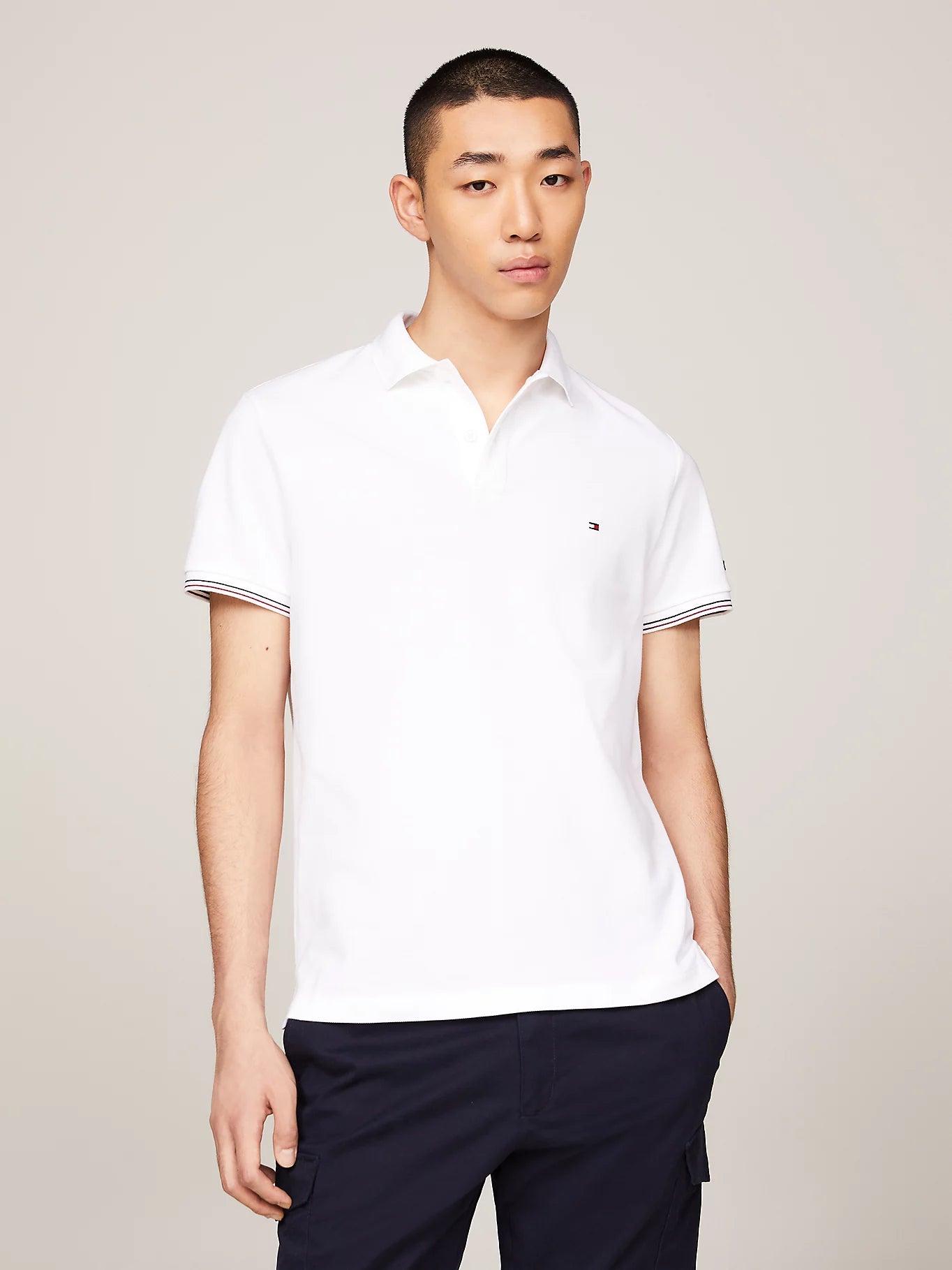 Contrast Placket Polo in White