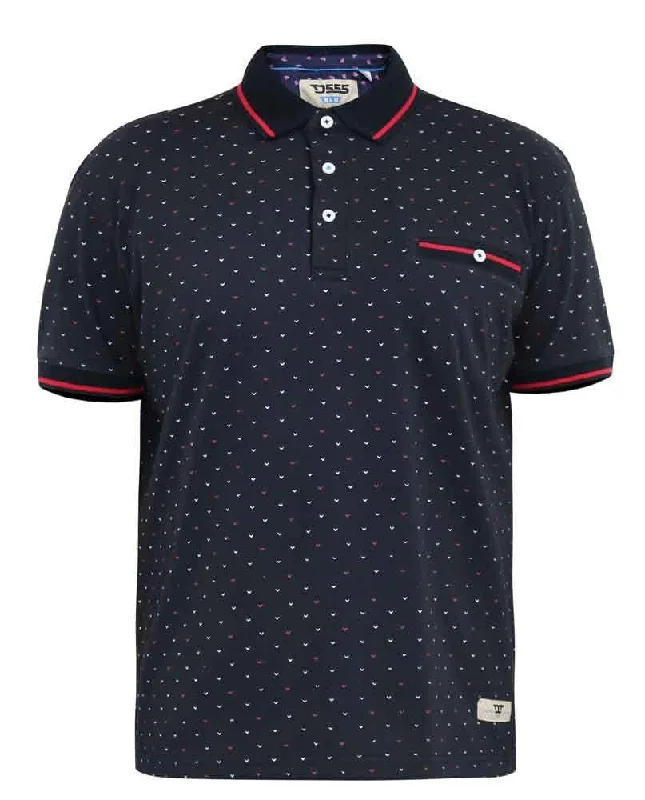 D555 Men's ASHWELL Polo Shirt With Jacquard Collar Cuffs in Dark Navy 2XL to 5XL