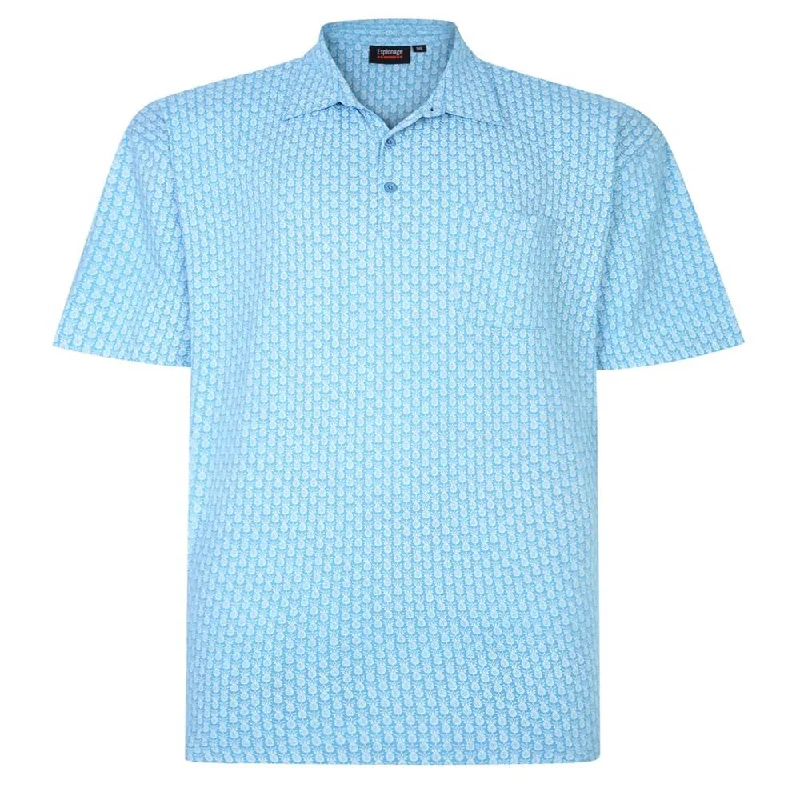 Espionage Men's Plus Size Pineapple Print Cotton Jersey Polo With Chest Pocket (P183) XXL-8XL, Blue White