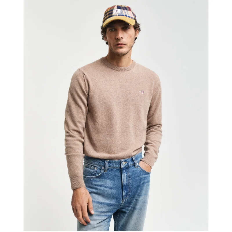 GANT Superfine Lambswool Crew Jumper 87211 Dark Sand Mel