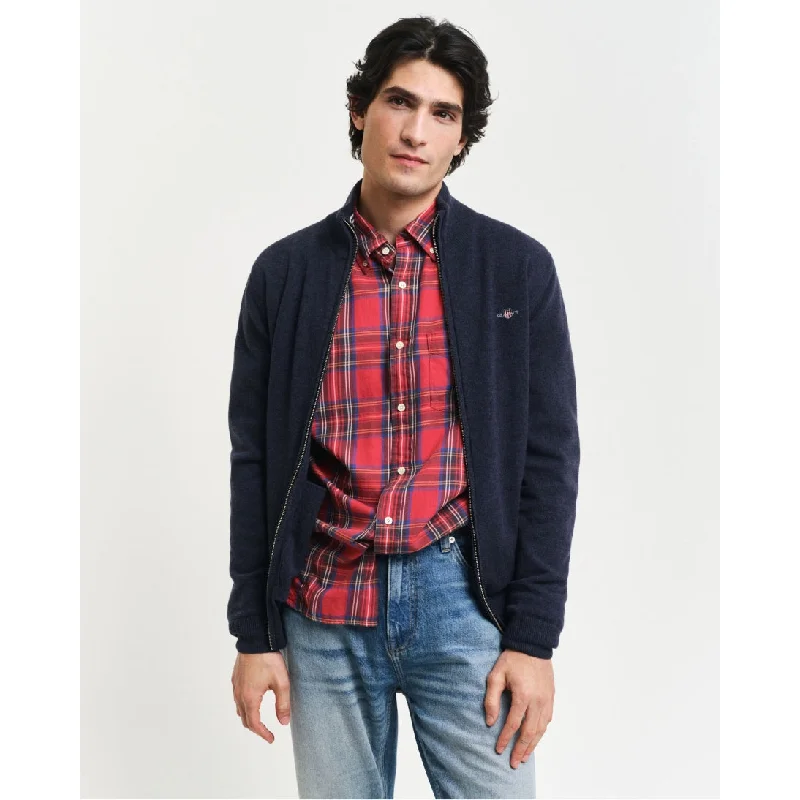 GANT Superfine Lambswool Zip Cardigan Dark Navy Melange 87214