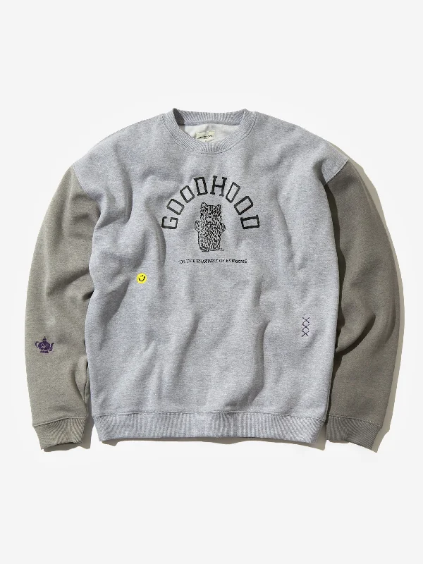 Goodhood Worldwide Teddy Crew Sweat - Grey Marl