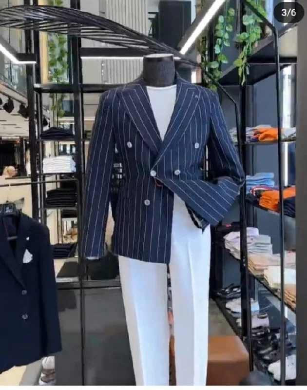 Navy striped Double Breasted Coat by Italian Vega